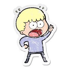 distressed sticker of a cartoon shocked man