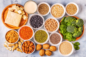 Healthy diet vegan food, veggie protein sources.