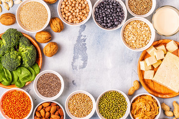 Healthy diet vegan food, veggie protein sources.