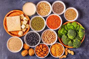 Healthy diet vegan food, veggie protein sources.