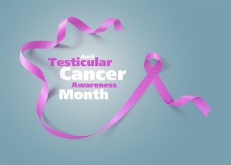 Testicular Cancer Awareness Calligraphy Poster Design. Realistic Orchid Ribbon. April is Cancer Awareness Month. Vector