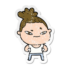 distressed sticker of a cartoon woman