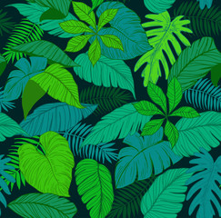 Naklejka na ściany i meble Seamless pattern with tropical leaves. Vector illustration