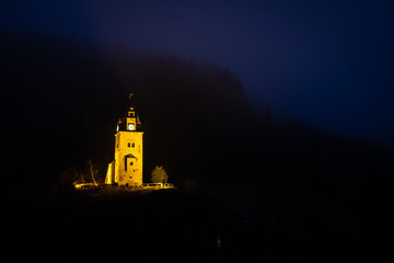 View from small mining city Erzberg to shift tower Schichtturm