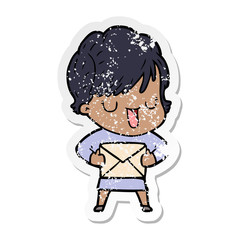 distressed sticker of a cartoon woman talking