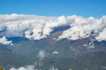 Landscape panorama caucasus mountain with autumn hills