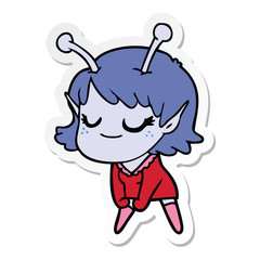 sticker of a smiling alien girl cartoon