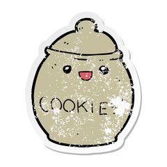 distressed sticker of a cute cartoon cookie jar