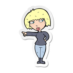 sticker of a cartoon annoyed woman pointing