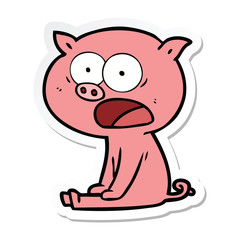 sticker of a cartoon sitting pig shouting