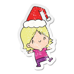 christmas distressed sticker cartoon of kawaii girl