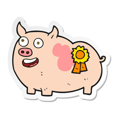 sticker of a cartoon prize winning pig