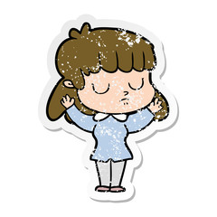 distressed sticker of a cartoon indifferent woman