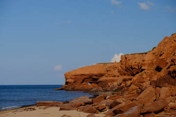 The red rocks and cliffs of Cavendish on the Gulf of St Lawrence on Prince Edward Island