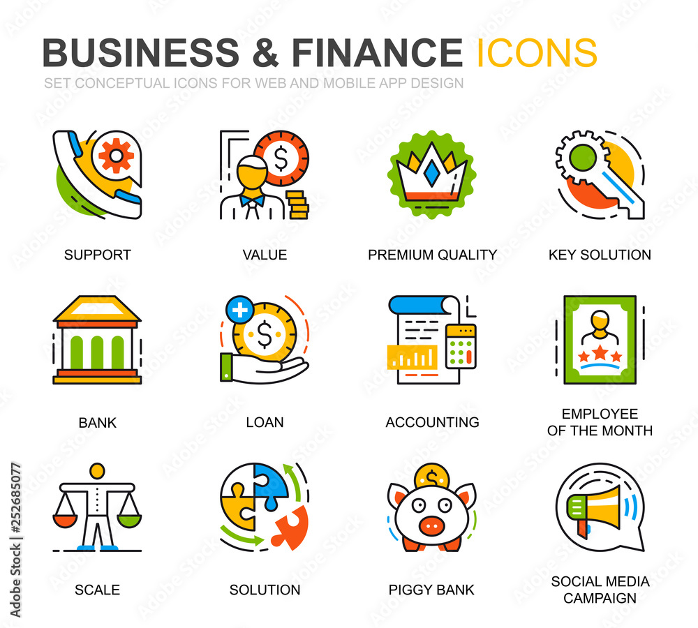 Leinwandbilder simple set business and finance line icons for website and mobile apps. contains such icons as analy
