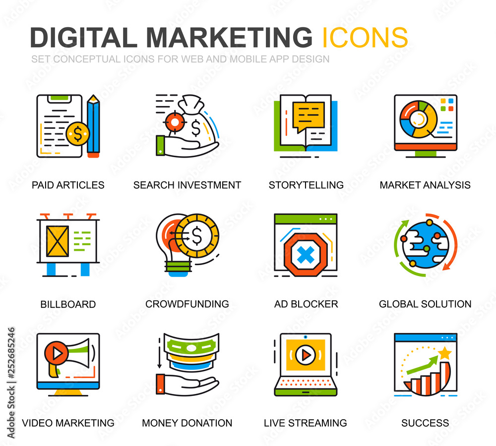 Leinwandbilder simple set business and marketing line icons for website and mobile apps. contains such icons as dig