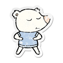 distressed sticker of a happy cartoon polar bear