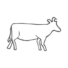 Rustic cow silhouette vector isolated on white background, barbeque design element, beef design element