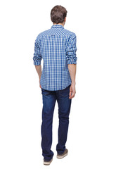 Back view of going  handsome man .