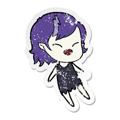 distressed sticker of a cartoon laughing vampire girl floating