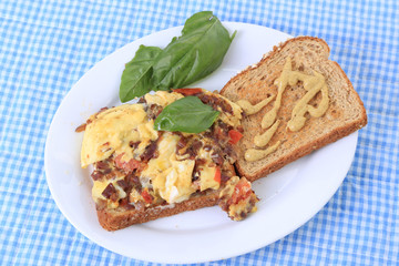 Prosciutto Ham and Scrambled Eggs on Multi-grain Toast