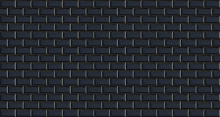 Black rectangle mosaic tiles texture  background. Classic black metro tile. Panoramic picture.