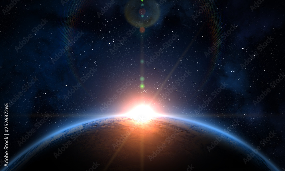 Wall mural planet earth and sun.