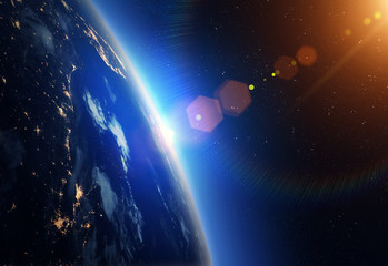 Planet Earth and Sun.