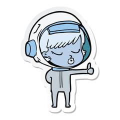 sticker of a cartoon pretty astronaut girl giving thumbs up