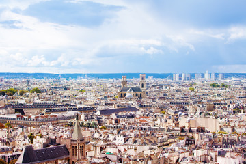 Paris and suburbs cityscape from above, France