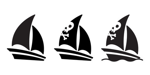 boat vector pirate ship icon logo skull crossbones sailboat yacht cartoon anchor helm symbol nautical maritime wallpaper illustration © CNuisin