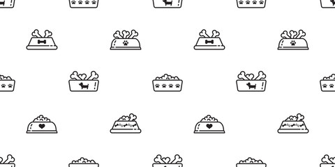 Dog bowl seamless pattern vector food french bulldog bone dog paw cartoon scarf isolated tile background repeat wallpaper