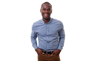 handsome young african american man smiling by white background