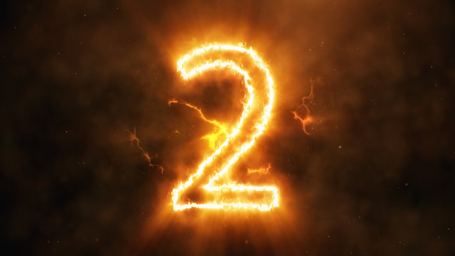 Realistic fire countdown with smoke and cloud. The fire counts from ten to zero. Abstract epic counter 3d illustration. Number 2