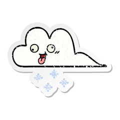 distressed sticker of a cute cartoon snow cloud