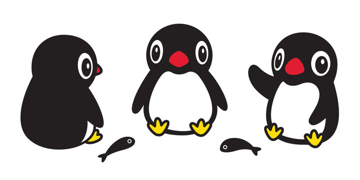 penguin vector icon logo cartoon character fish salmon illustration doodle symbol