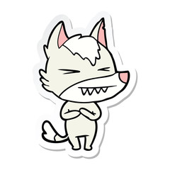 sticker of a angry wolf cartoon
