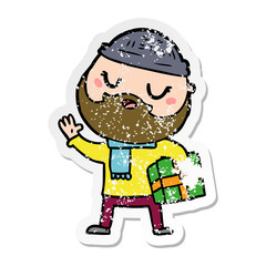 distressed sticker of a cartoon man with beard