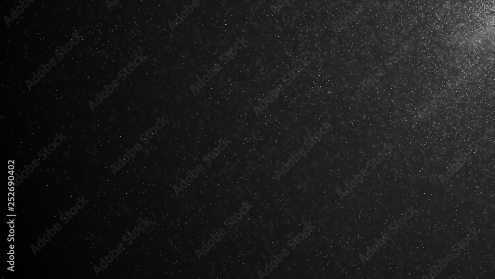 Poster natural organic dust particles floating on a black background. glittering sparkling particles random