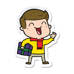 sticker of a cartoon happy man