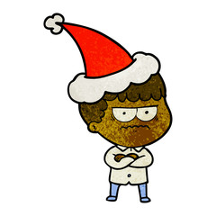 textured cartoon of an annoyed man wearing santa hat