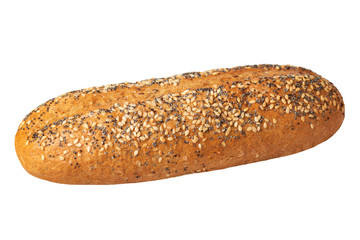 Whole Grain Bun with Sesame and Poppy Seeds on White