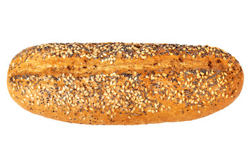 Wholegrain bun isolated on white background. Top view , flat lay