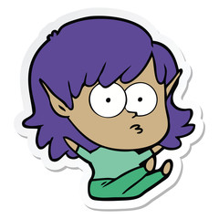 sticker of a cartoon elf girl staring