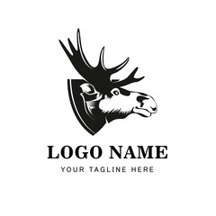 Moose Head Symbol. Great for Badge Label Sign Icon Logo Design. Quality Elk Emblem. Premium Retro Style Drawing.