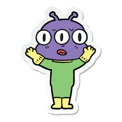 sticker of a cartoon three eyed alien