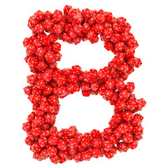 Alphabet letter B from red twenty-sided dice, 3D rendering