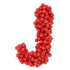 Alphabet letter J from red twenty-sided dice, 3D rendering