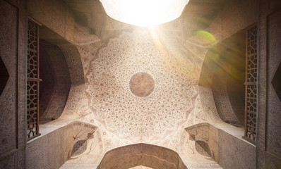 Lens distorations, light effects with Mosque. Sightseeing in Iran. Beautiful old buildings and...