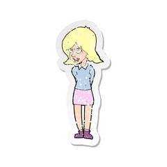 retro distressed sticker of a cartoon annoyed woman